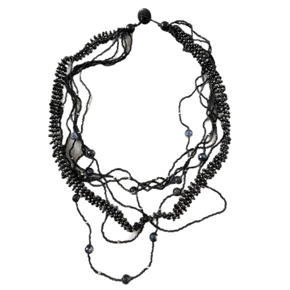 Black beaded multi layer Necklace - Picture 1 of 2